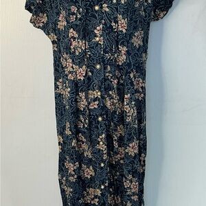 Basic Editions Navy Floral Button-Front Dress